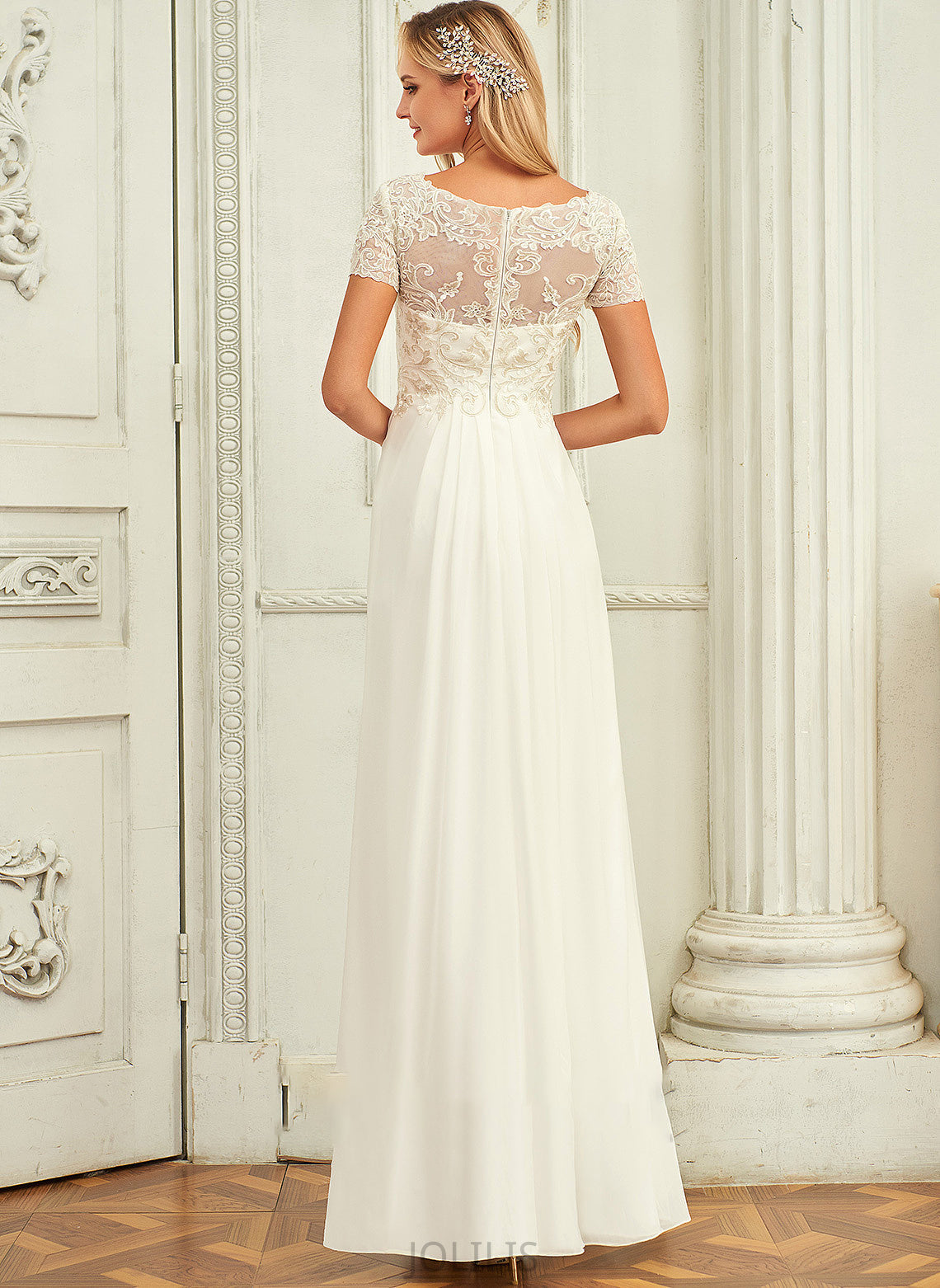 Lace With Wedding V-neck Vera Dress Chiffon Floor-Length Lace Wedding Dresses A-Line