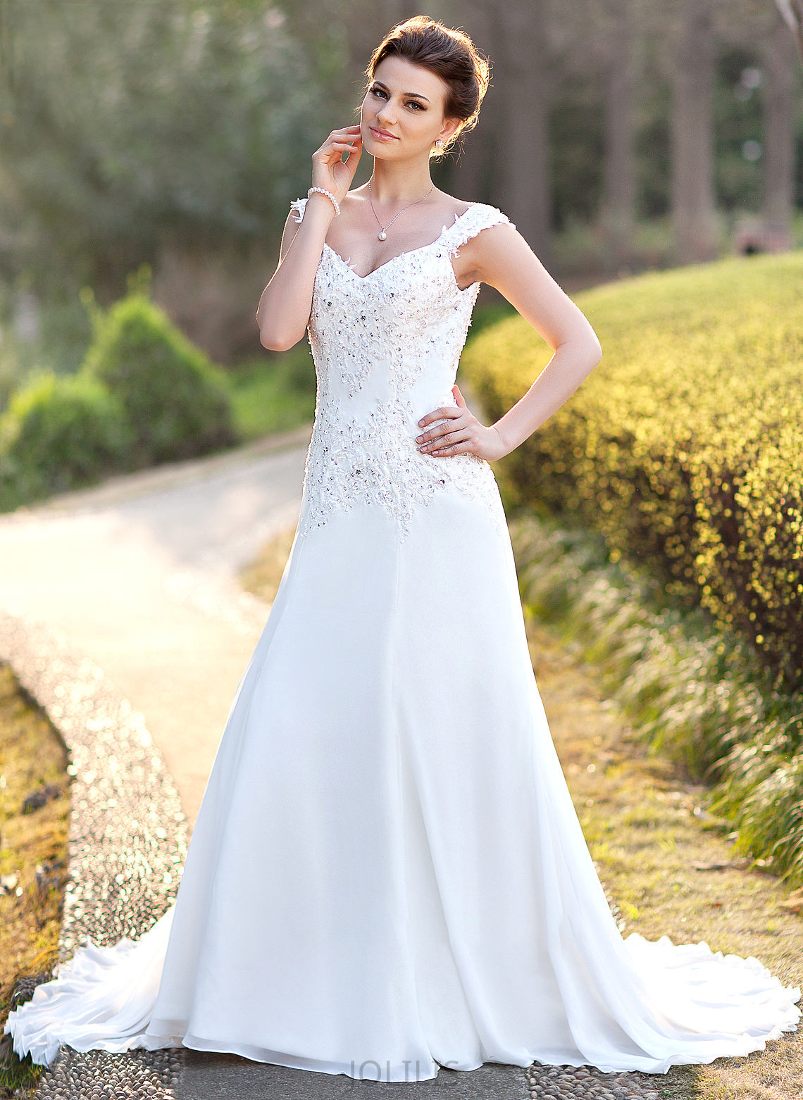 With Wedding Court Chiffon Sequins Train Dress Wedding Dresses Julie Beading V-neck Lace A-Line