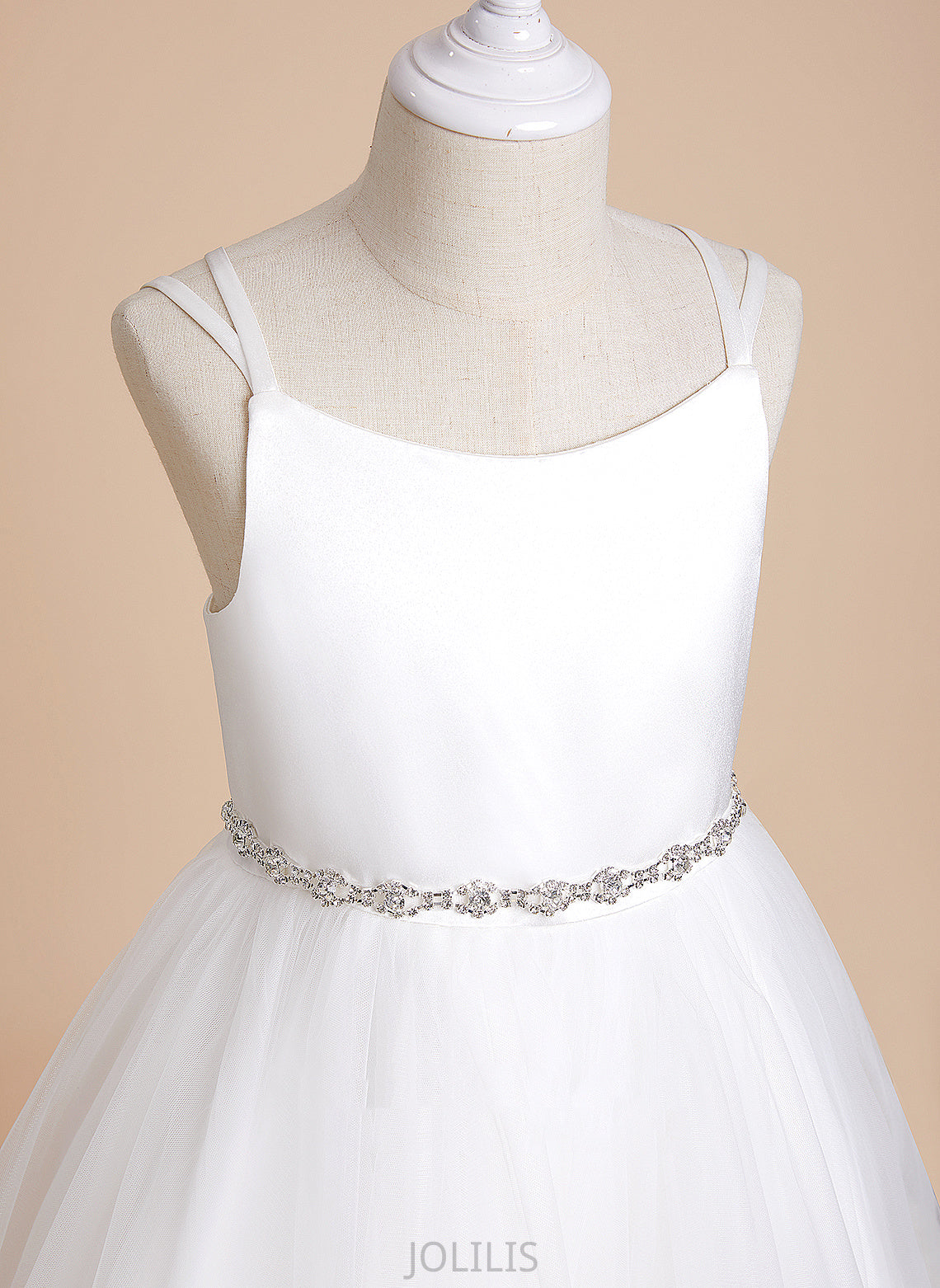 Straps A-Line Girl - Satin/Tulle Beading Flower Dress Tea-length Sleeveless Flower Girl Dresses Emery With