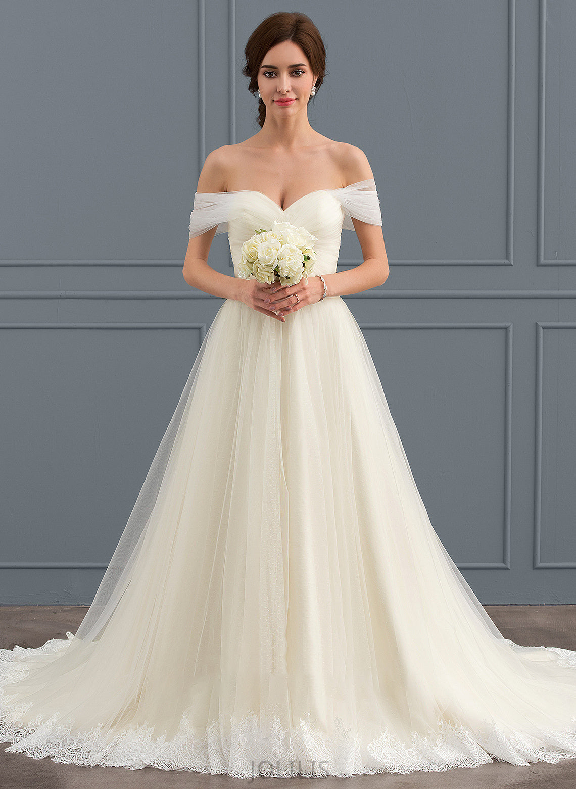 Dress Lace Siena Wedding Ruffle Train Off-the-Shoulder Wedding Dresses With Tulle Ball-Gown/Princess Court