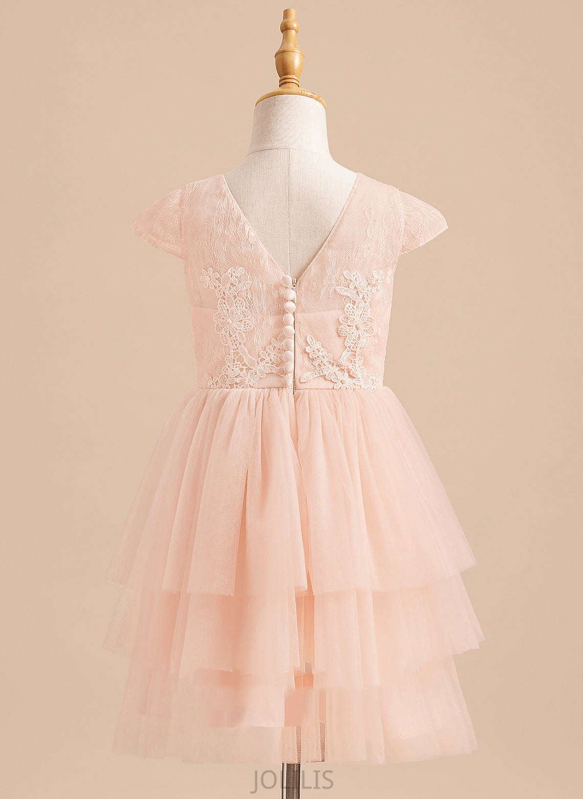 Knee-length Scoop Neck Girl With Back Sleeves - Lace/V A-Line Tulle Monique Flower Girl Dresses Flower Dress Short