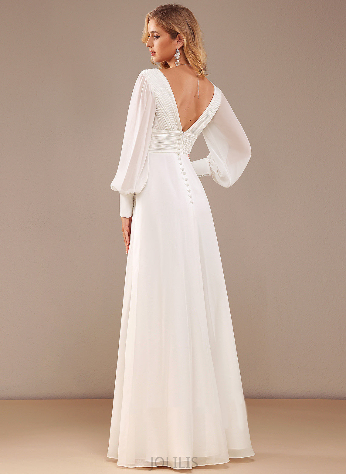 With V-neck Ruffle Wedding Dress A-Line Wedding Dresses Floor-Length Danica Chiffon