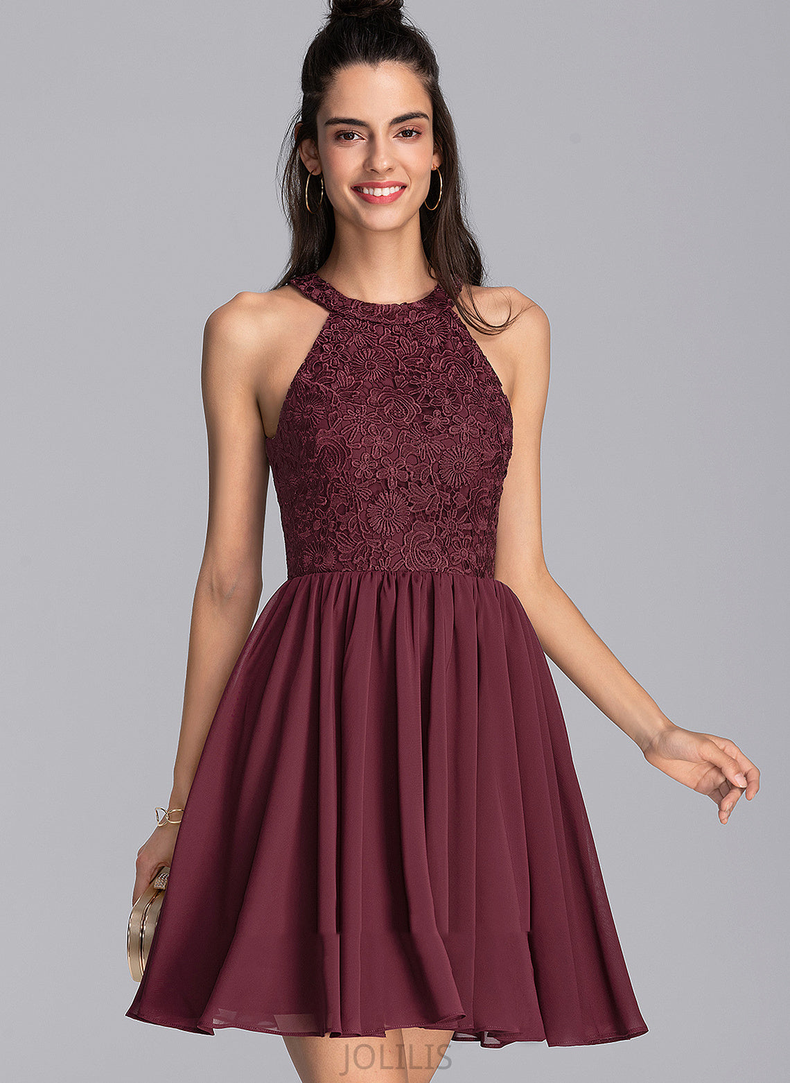 With Homecoming Short/Mini Neck A-Line Scoop Dress Chiffon Chelsea Lace Homecoming Dresses