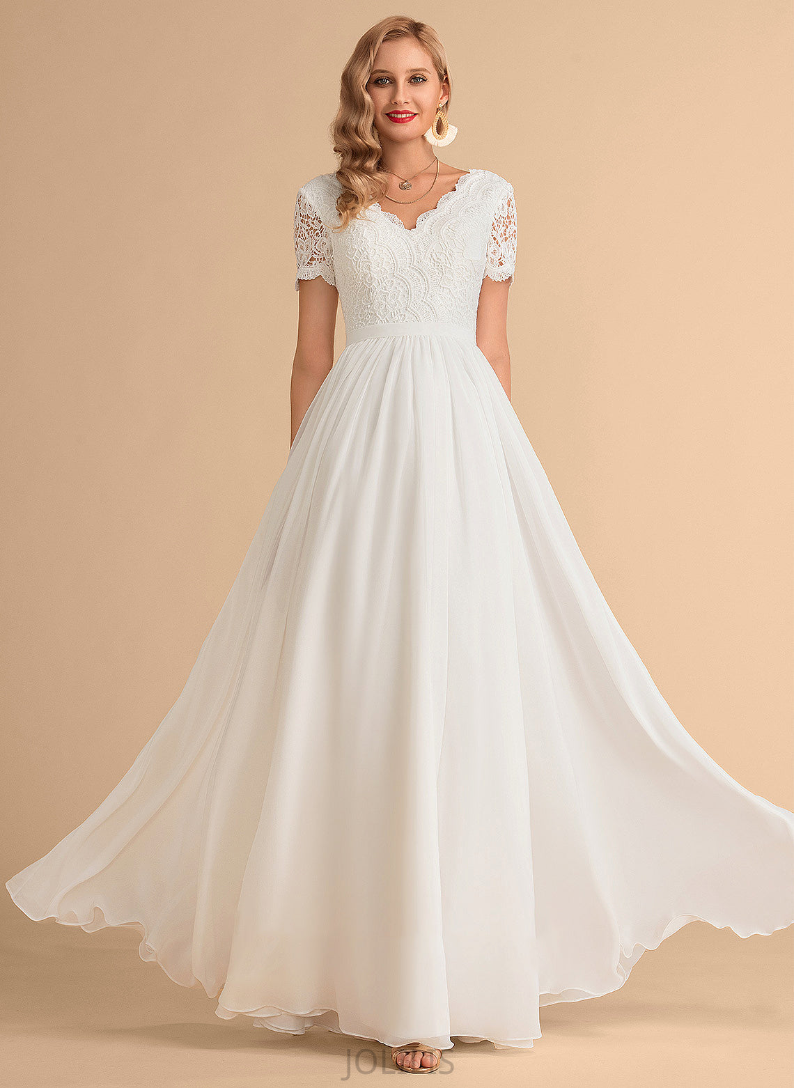 Lace Wedding Dress Saige A-Line V-neck Chiffon Floor-Length Wedding Dresses