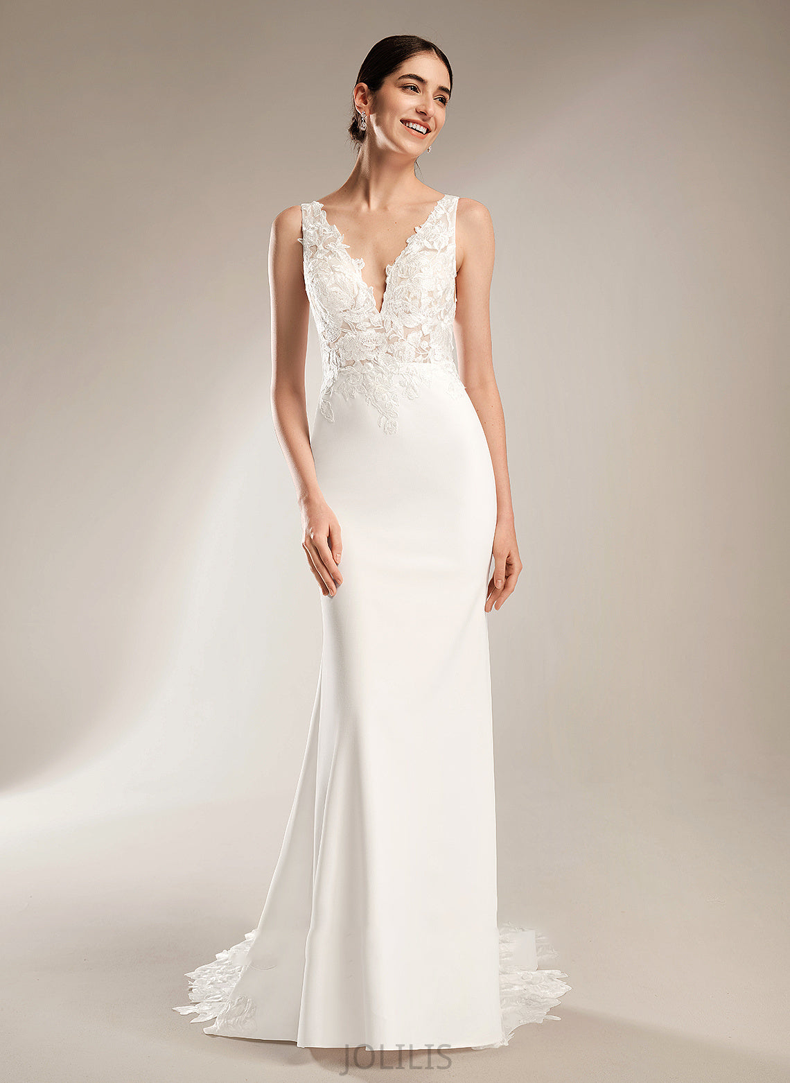 Wedding Dresses Train Emily With Sheath/Column Sequins V-neck Court Dress Wedding