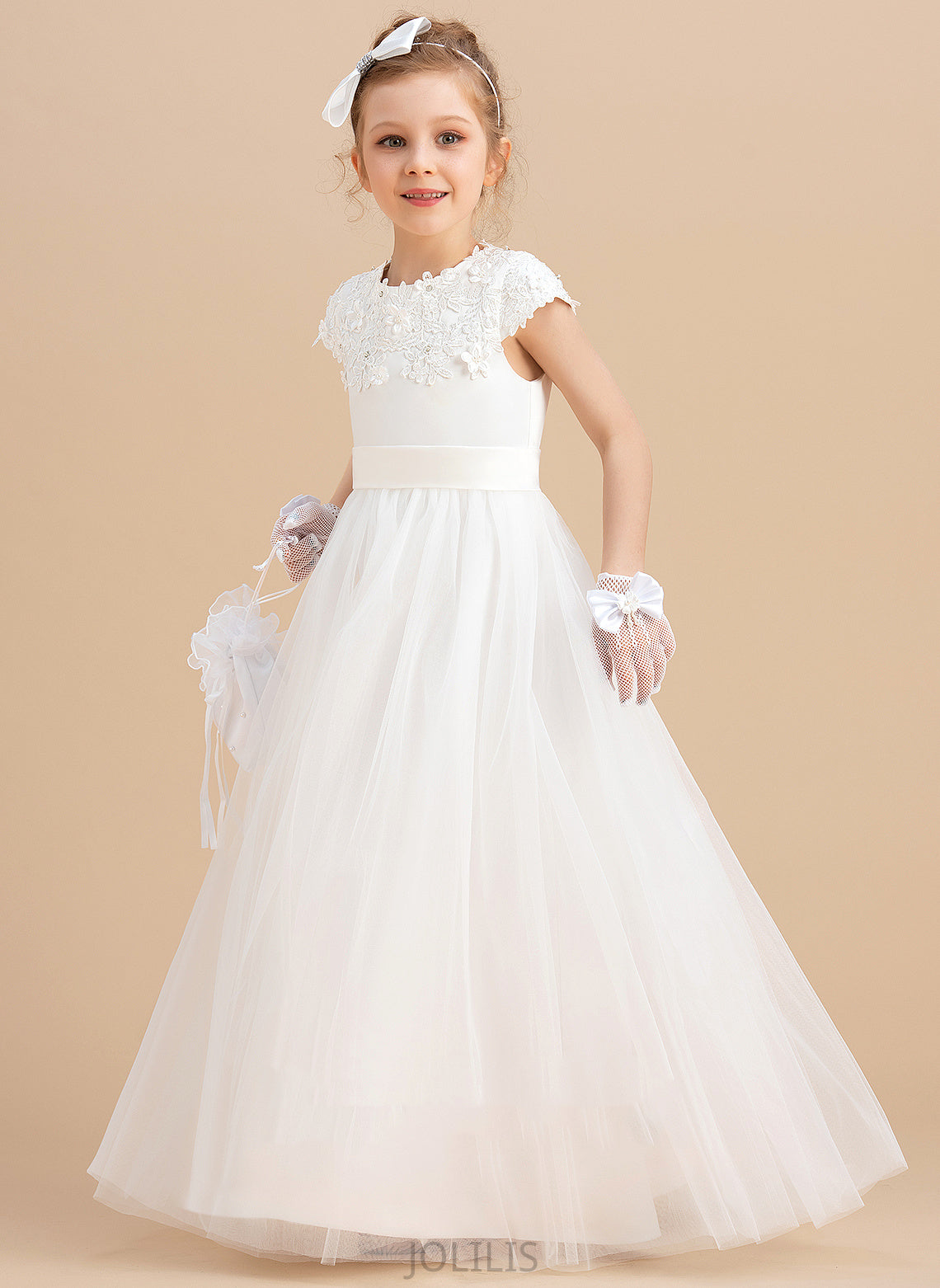 Neck Ball Flower Scoop Beading/Appliques With - Dress Satin/Tulle Flower Girl Dresses Sleeveless Girl Gown Monique Floor-length