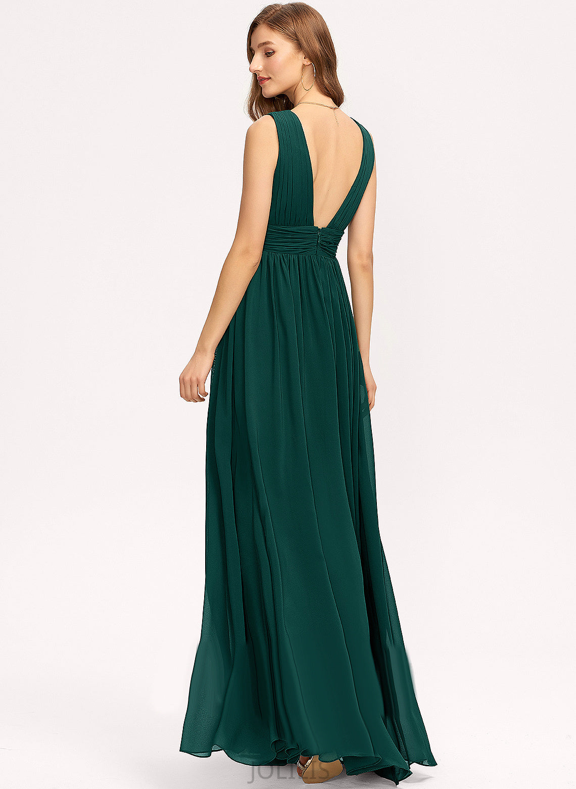 Floor-Length Prom Dresses A-Line Pleated Chiffon V-neck With Amelia