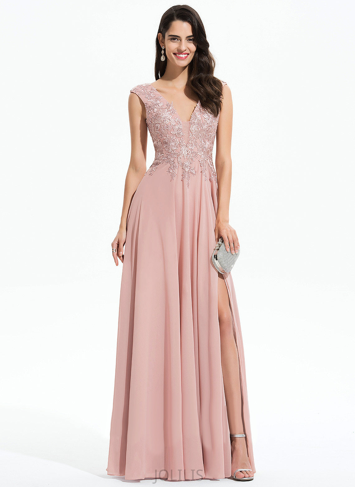 Ruth Chiffon Floor-Length V-neck Prom Dresses A-Line