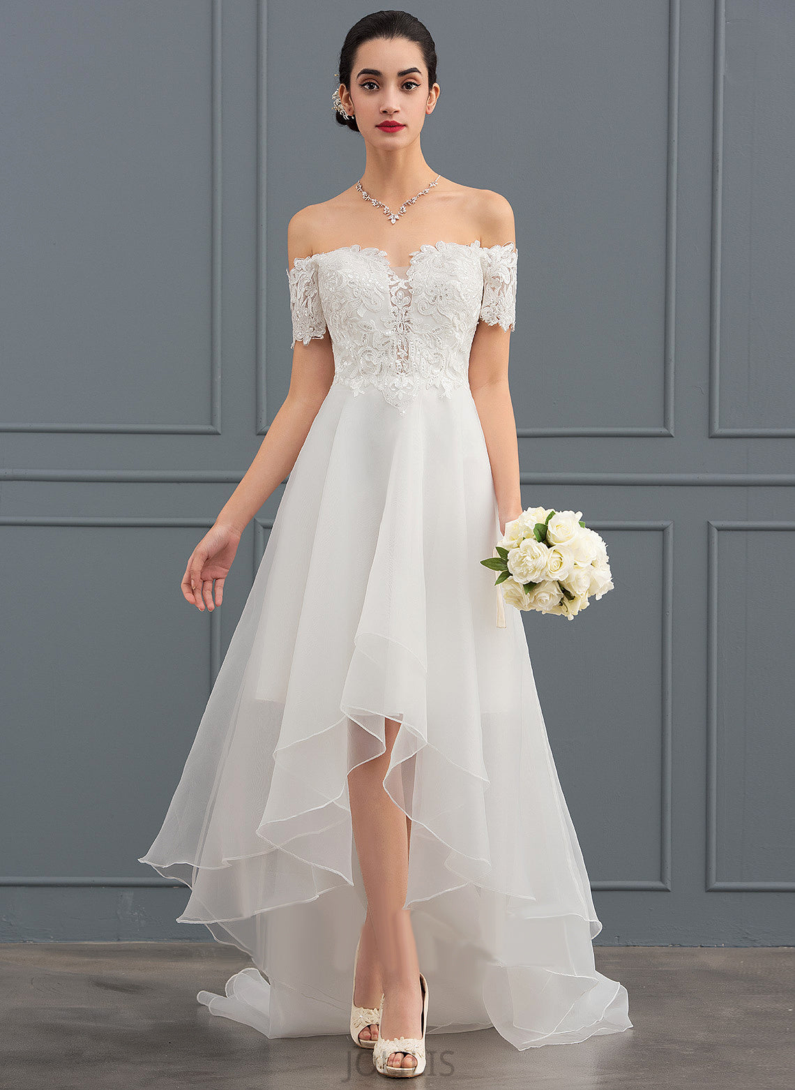 Elisa Sequins Wedding Lace Organza A-Line Wedding Dresses With Dress Asymmetrical