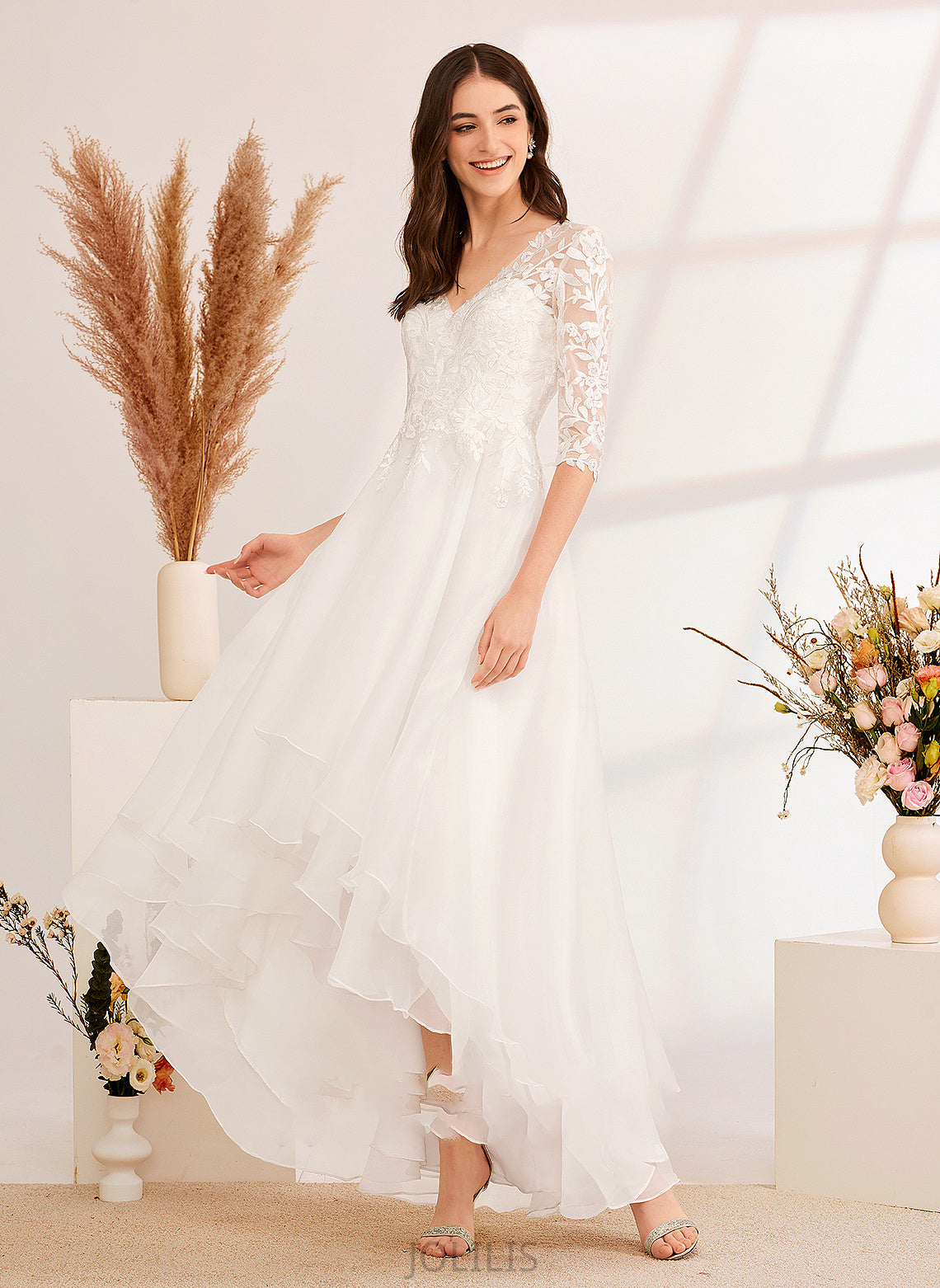 With Asymmetrical V-neck Sequins Beading Leyla Wedding Dresses Dress A-Line Wedding