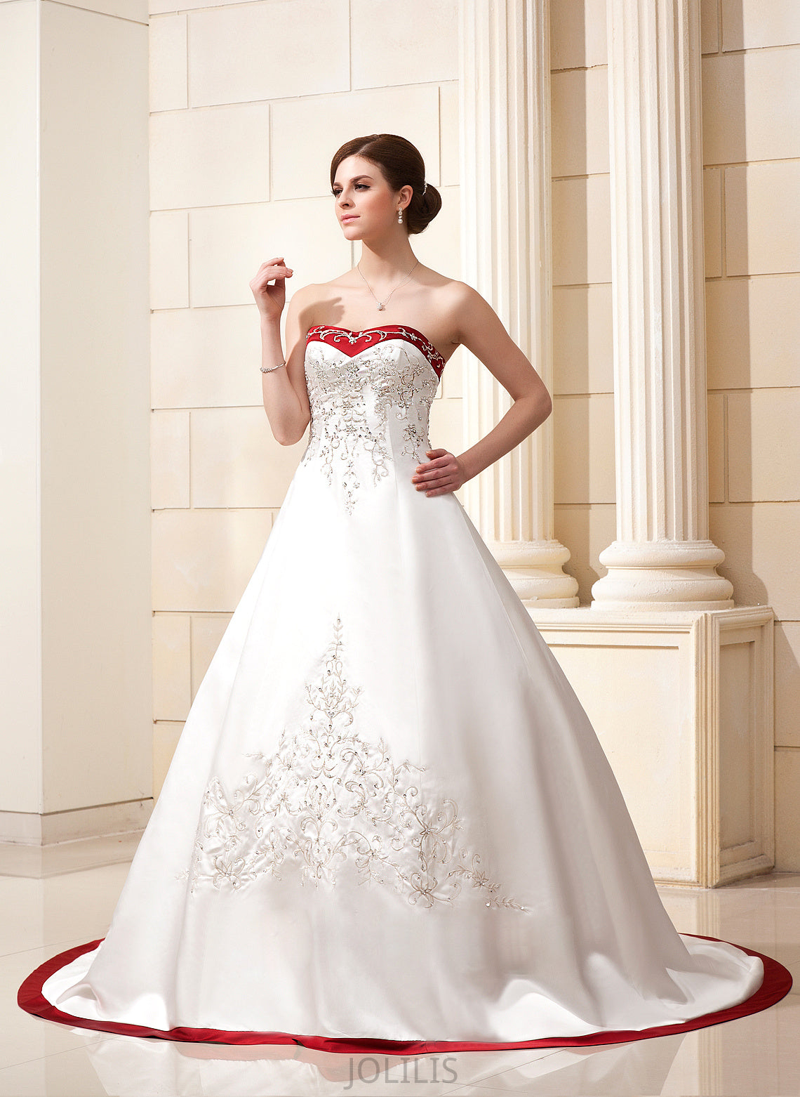 Dalia Wedding Sweetheart With Sequins Ball-Gown/Princess Satin Train Beading Embroidered Dress Chapel Sash Wedding Dresses