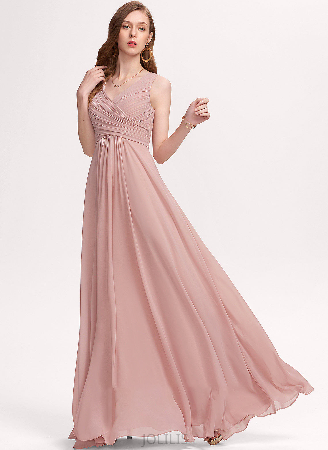 Floor-Length Ruffle Prom Dresses With V-neck Chiffon Naima A-Line