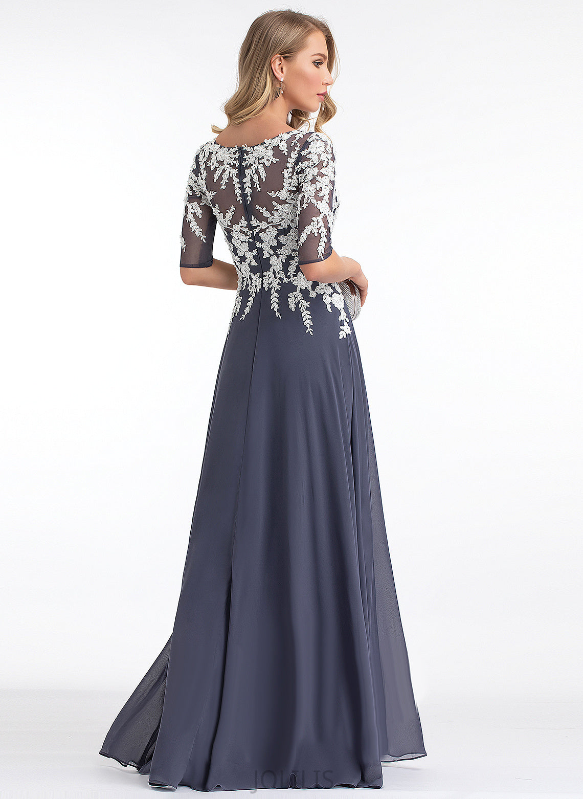 Glenda Chiffon Sequins Prom Dresses Lace With V-neck Floor-Length A-Line