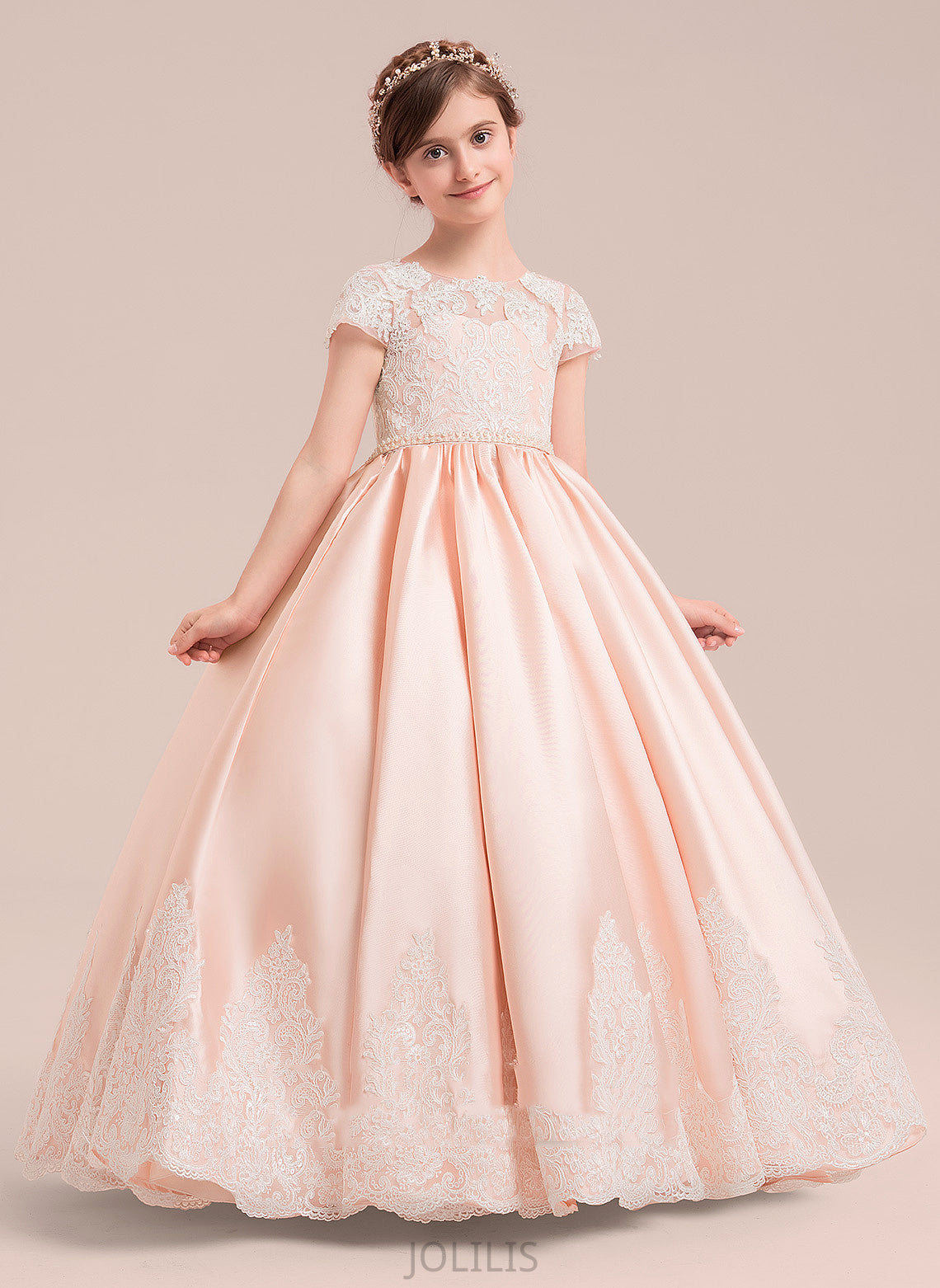 Beading Dress Flower Girl Dresses Ball Avah Neck Satin/Tulle/Lace Short Floor-length With NOT included) - Sleeves Scoop Gown Girl (Petticoat Flower