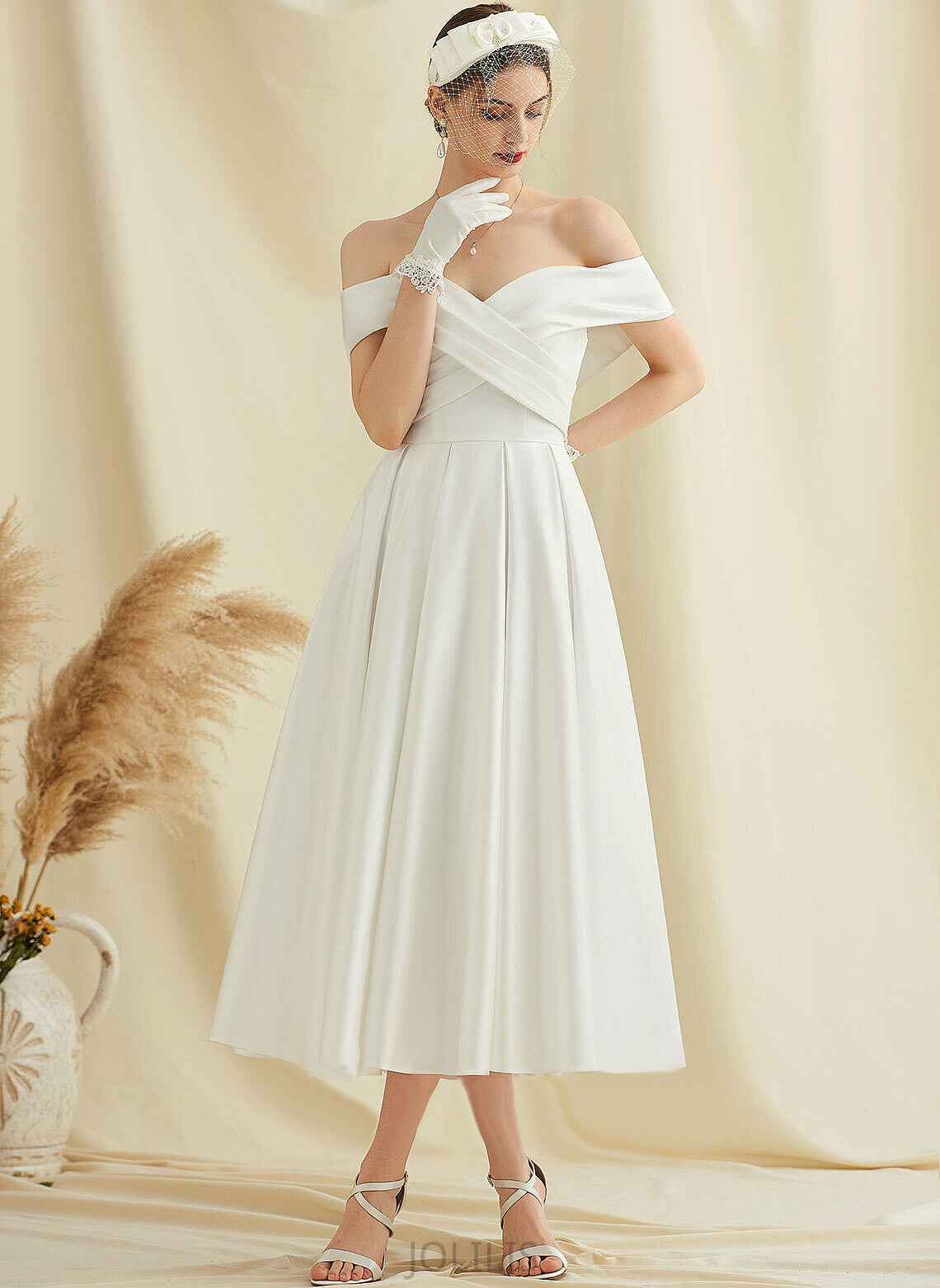 Renata Dress Satin Tea-Length A-Line Wedding Wedding Dresses