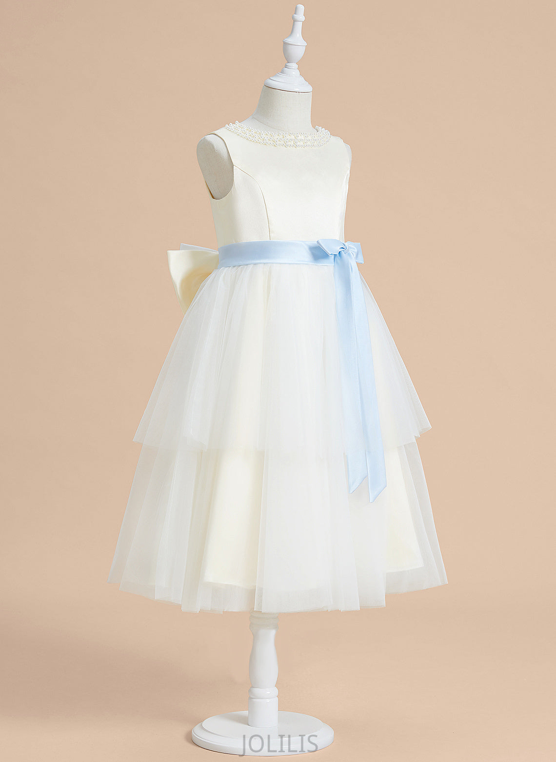 Girl Scoop Flower Girl Dresses Neck Tea-length A-Line Sleeveless Daniela Dress Flower With - Sash/Beading/Bow(s) Satin/Tulle