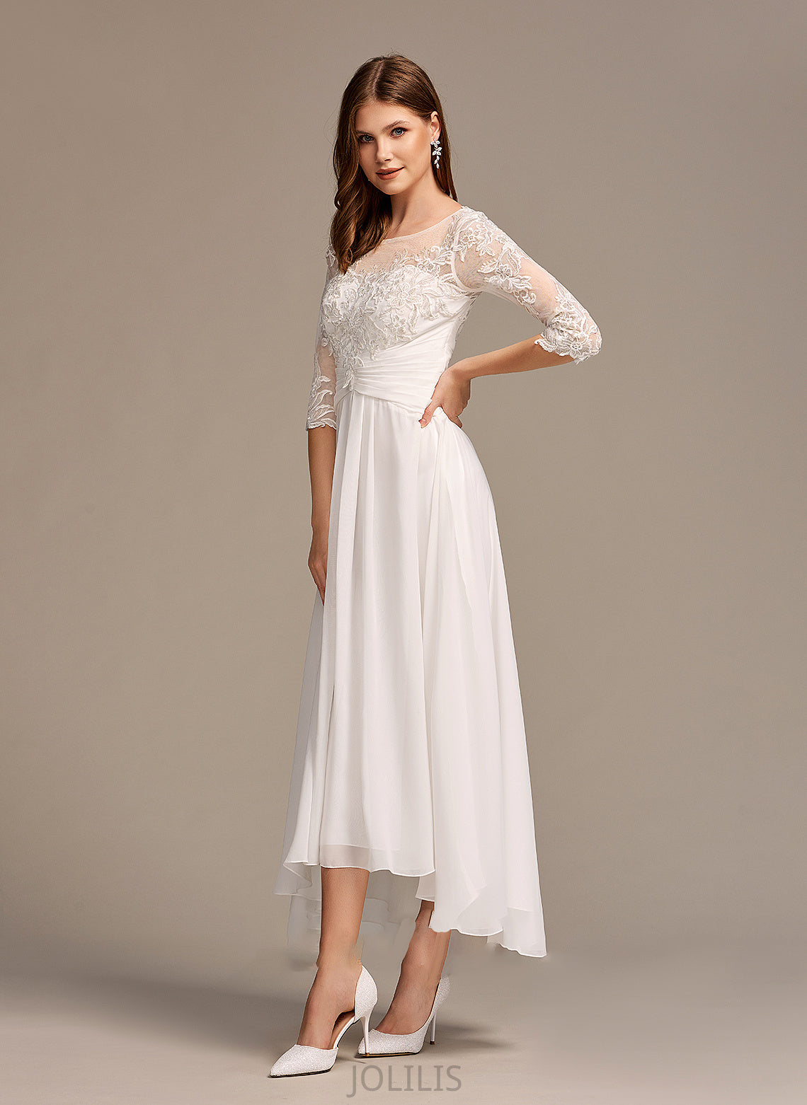 Illusion Marianna Asymmetrical Wedding Dresses Wedding Dress A-Line Lace With