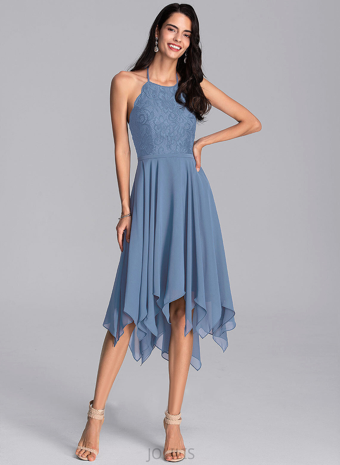 Halter With A-Line Homecoming Dresses Lace Hortensia Chiffon Asymmetrical Homecoming Dress