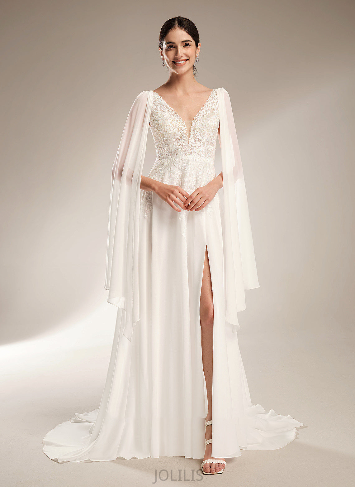 With Wedding Dresses Reyna Sequins Wedding Court V-neck A-Line Train Dress