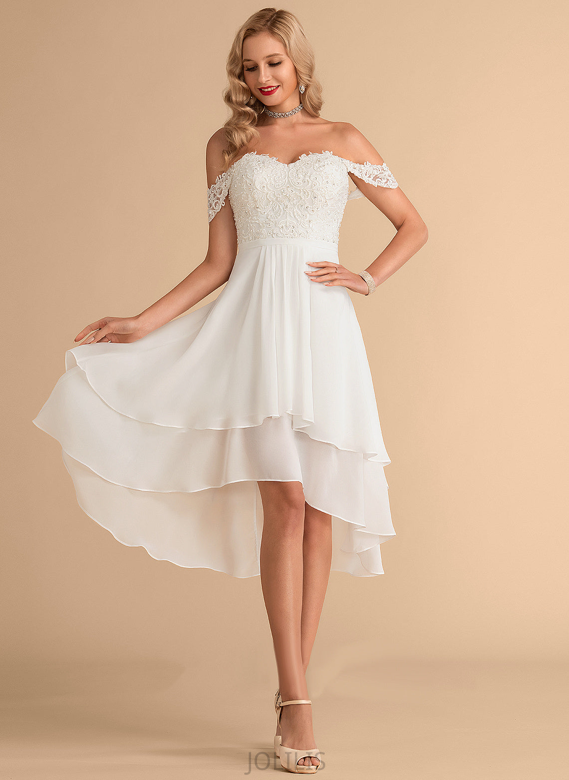 Wedding Dresses Dress Sequins Aliyah Asymmetrical Off-the-Shoulder With Lace Wedding Chiffon Beading A-Line