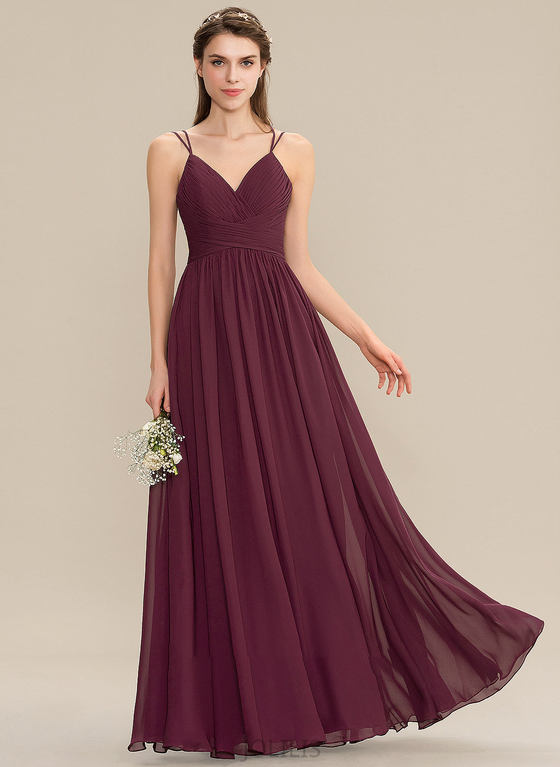 Aniyah V-neck A-Line With Prom Dresses Chiffon Lace Ruffle Floor-Length