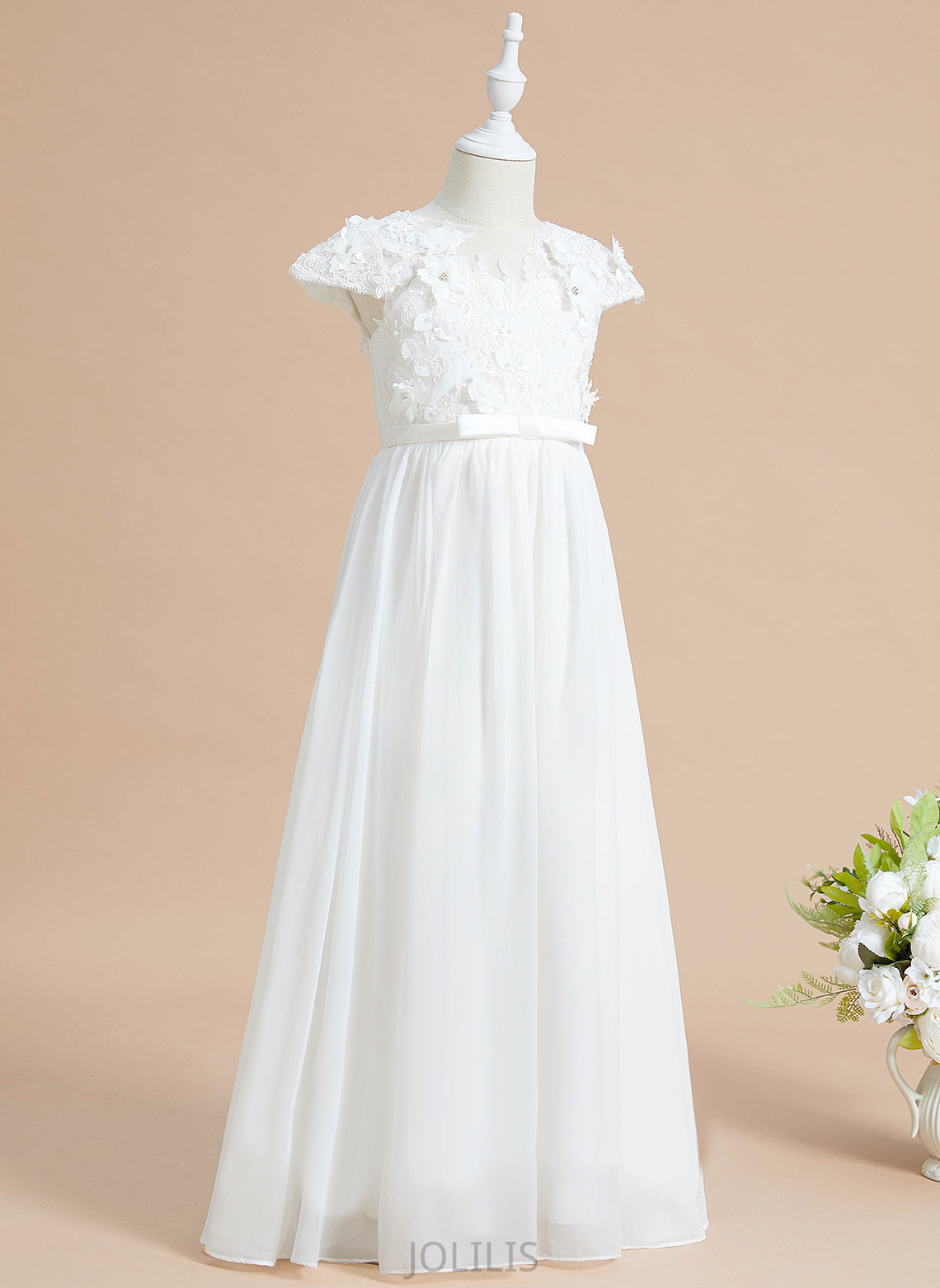 Flower Girl Dresses Neck With Camilla Short Chiffon/Lace Flower Sleeves A-Line Girl - Floor-length Dress Flower(s) Scoop