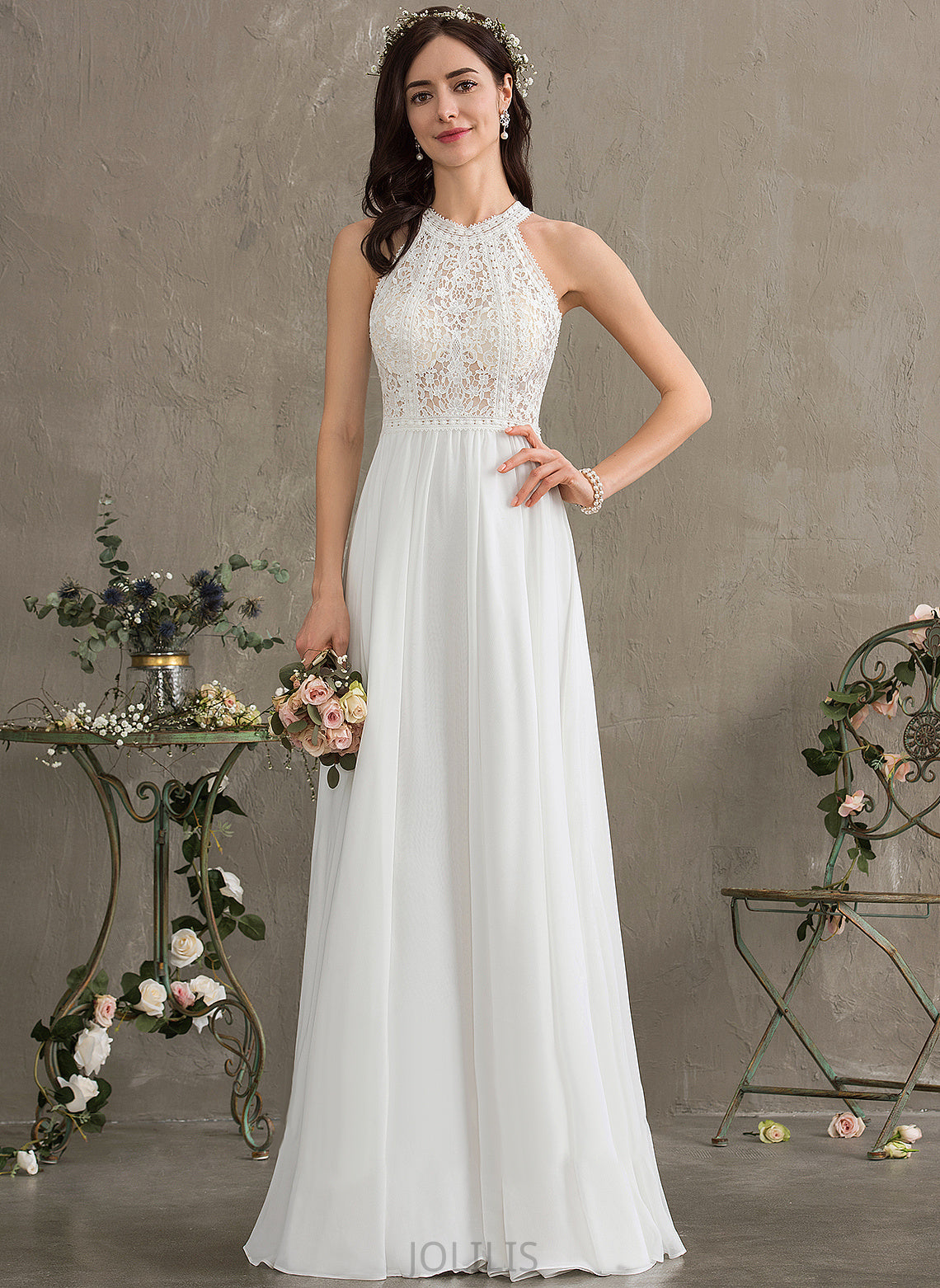 Scoop Chiffon Paula Wedding Dresses A-Line Neck Floor-Length Dress Wedding Lace