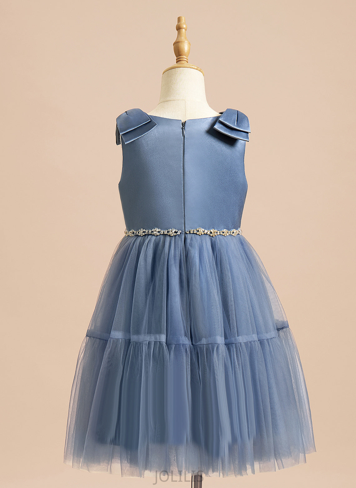 Neck Girl Scoop Sleeveless Knee-length - Beading/Bow(s) With Dress Flower Flower Girl Dresses A-Line Lyla Satin/Tulle