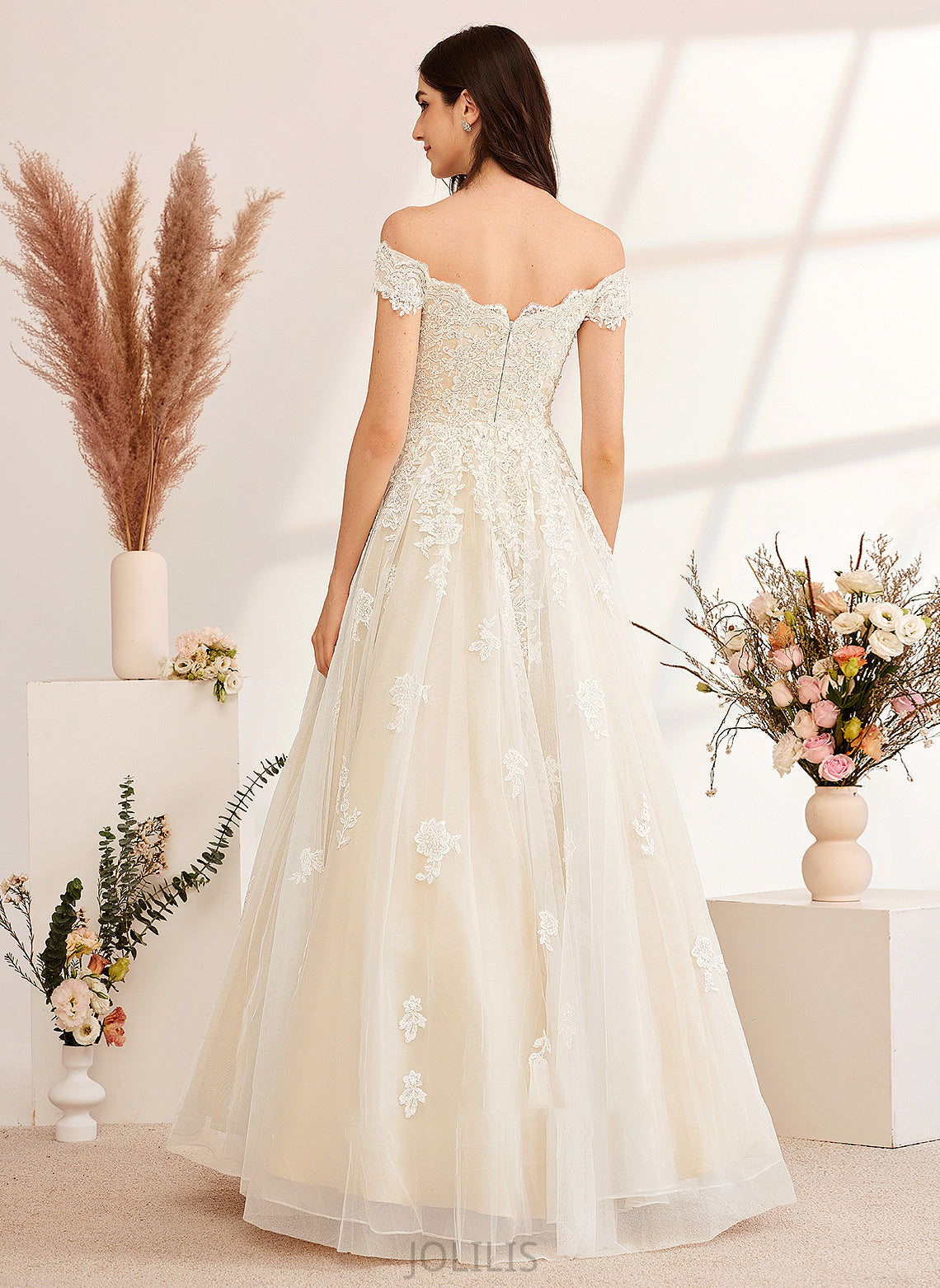 With Off-the-Shoulder Floor-Length Una Sequins Ball-Gown/Princess Wedding Beading Wedding Dresses Dress