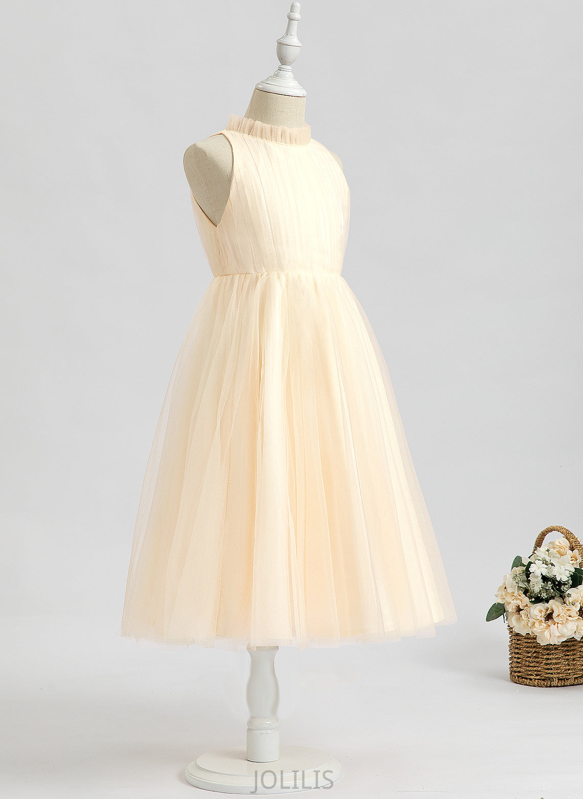 Flower A-Line Tea-length Neck Gwen Dress Tulle Flower Girl Dresses - Girl Sleeveless High