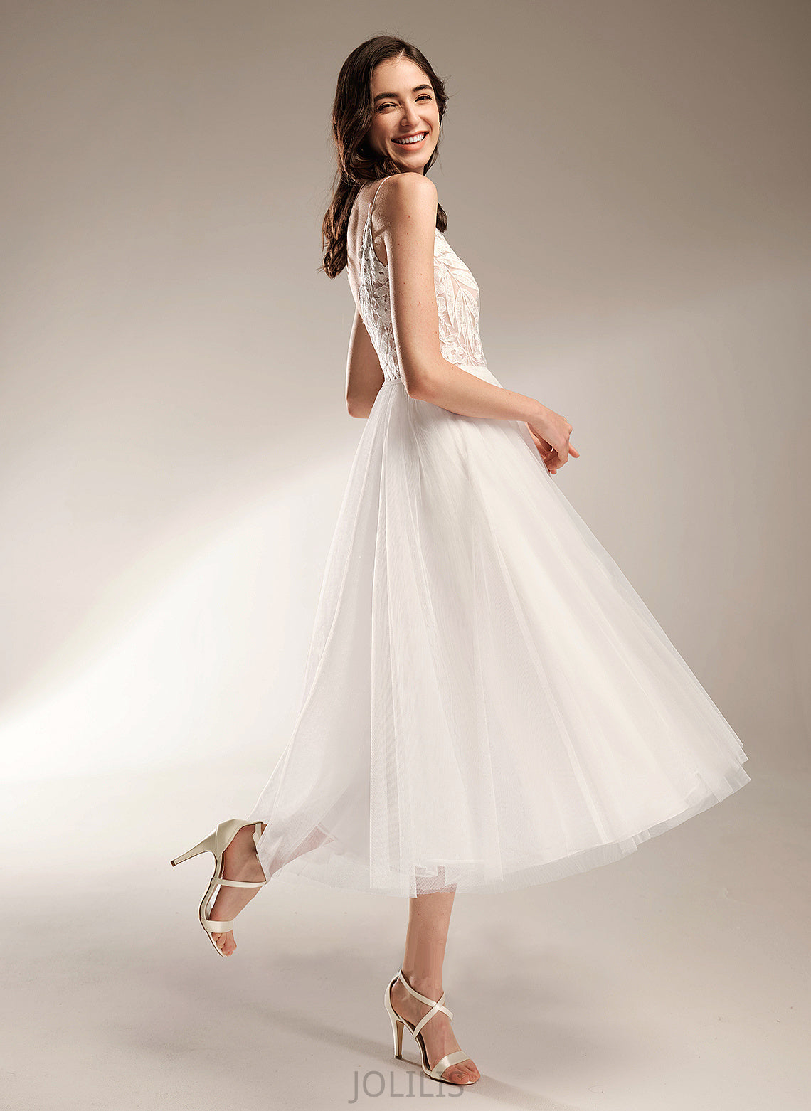 A-Line Madge Wedding Dresses Dress V-neck Tea-Length Wedding