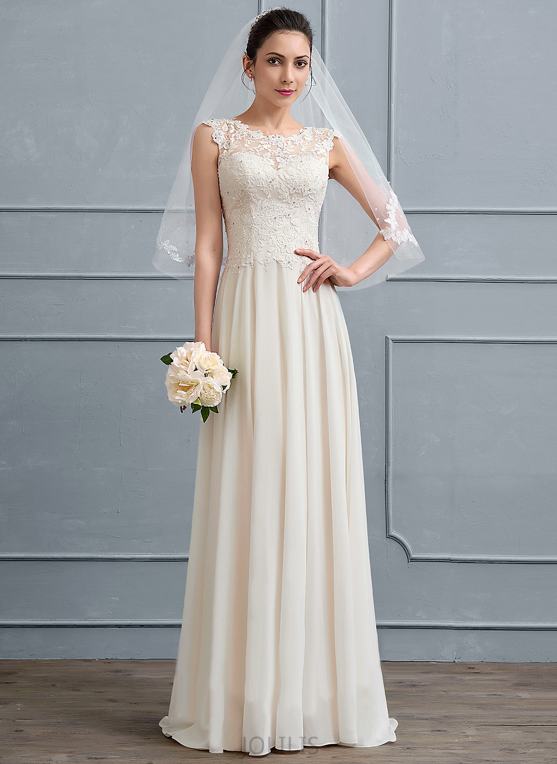 Chiffon Beading Scoop Sequins Wedding Dresses Dress Lace Linda Wedding A-Line With Floor-Length