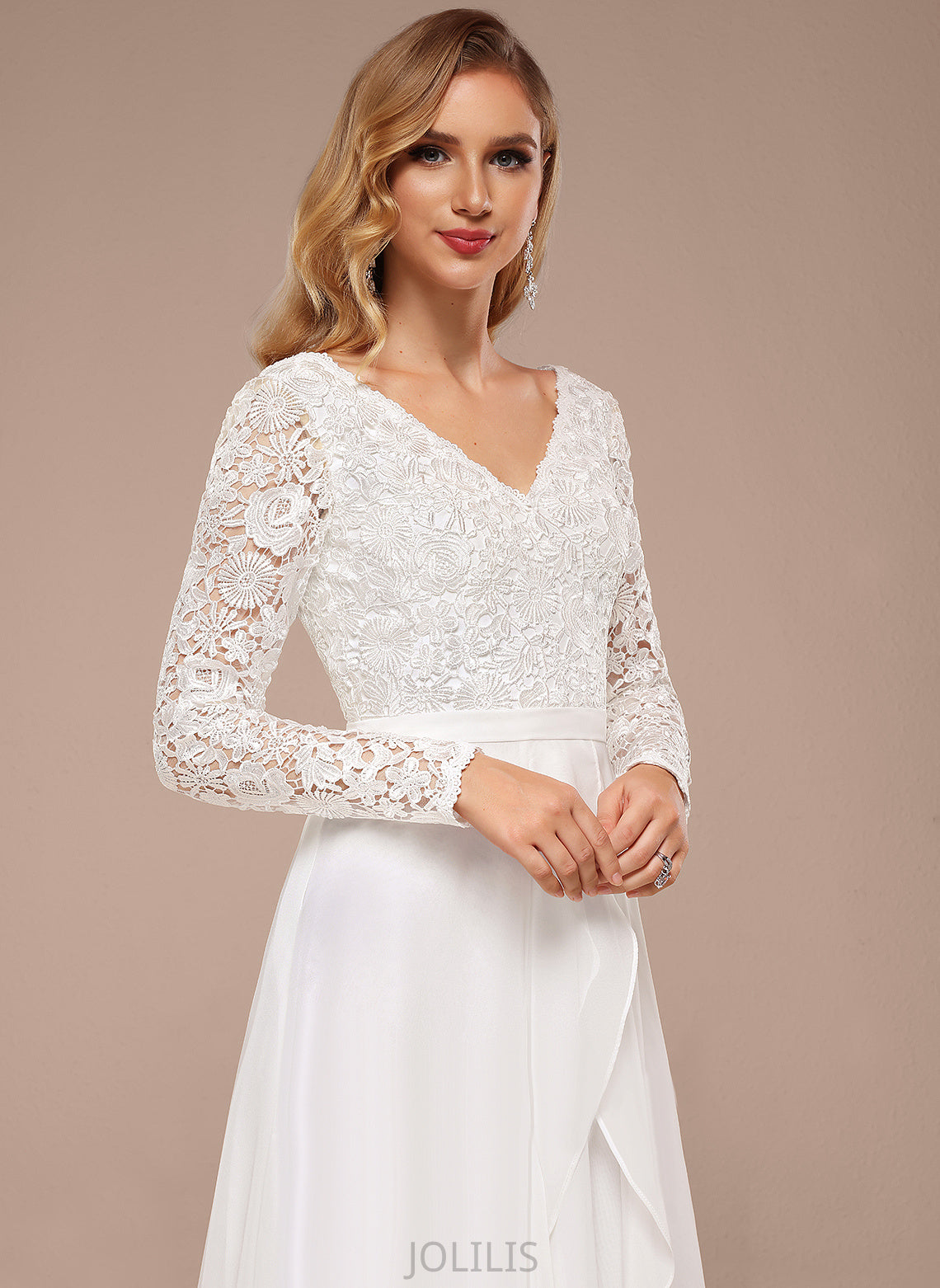 A-Line Wedding Dresses Dress Lace Anabelle V-neck Chiffon Wedding Asymmetrical