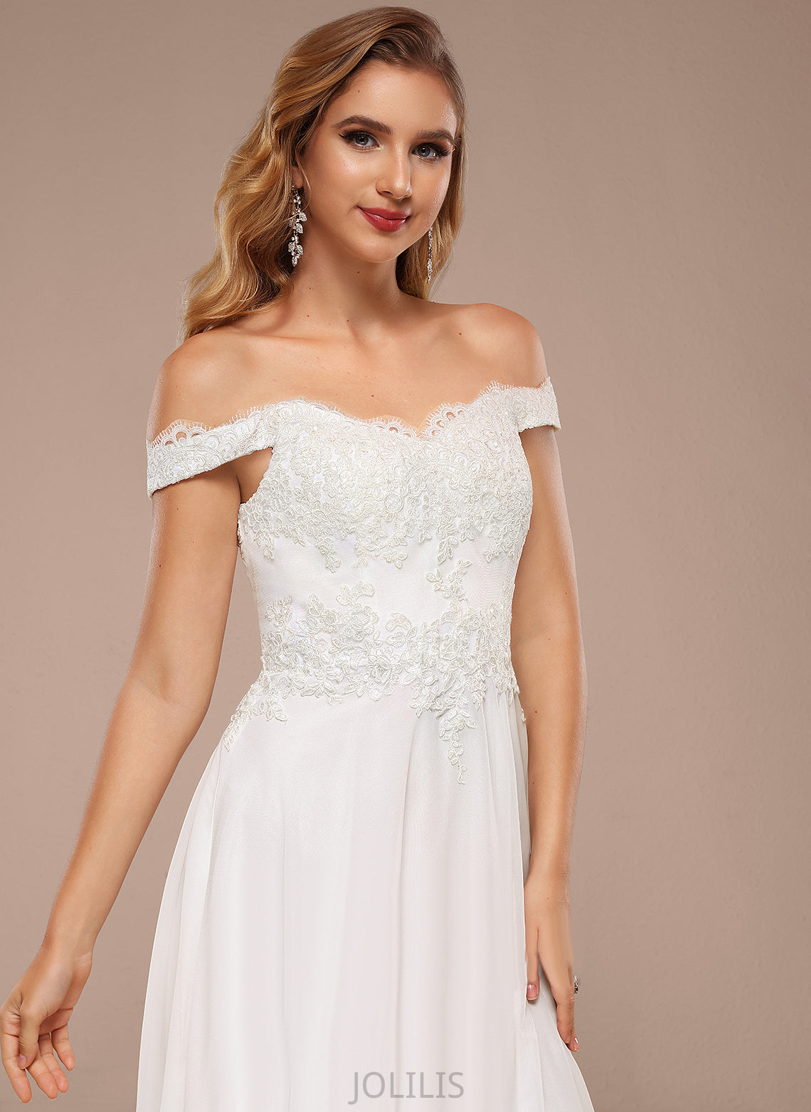 A-Line Dress With Sequins Wedding Dresses Chiffon Lace Kasey Wedding Floor-Length Off-the-Shoulder