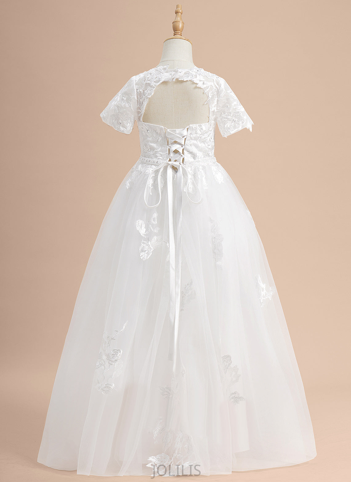 Sleeves Short Floor-length - Neck Ball-Gown/Princess Dress Mira Scoop Flower Tulle Flower Girl Dresses Girl Lace/Beading/Sequins With