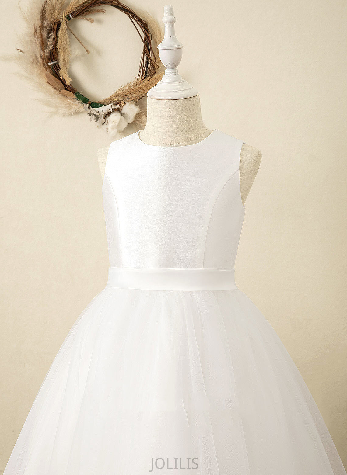 Flower Girl Dresses Dress - Tea-length Flower Girl Sleeveless A-Line Jaycee Scoop Satin/Tulle Neck