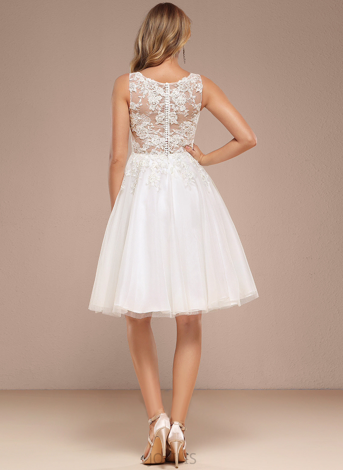 Wedding Wedding Dresses With Sequins Knee-Length Neck Dress Makayla Boat Tulle A-Line Lace