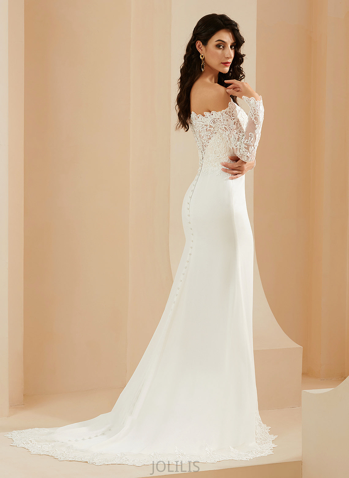 Off-the-Shoulder Train Wedding Dresses Wedding With Dress Lace Trumpet/Mermaid Court Kaleigh