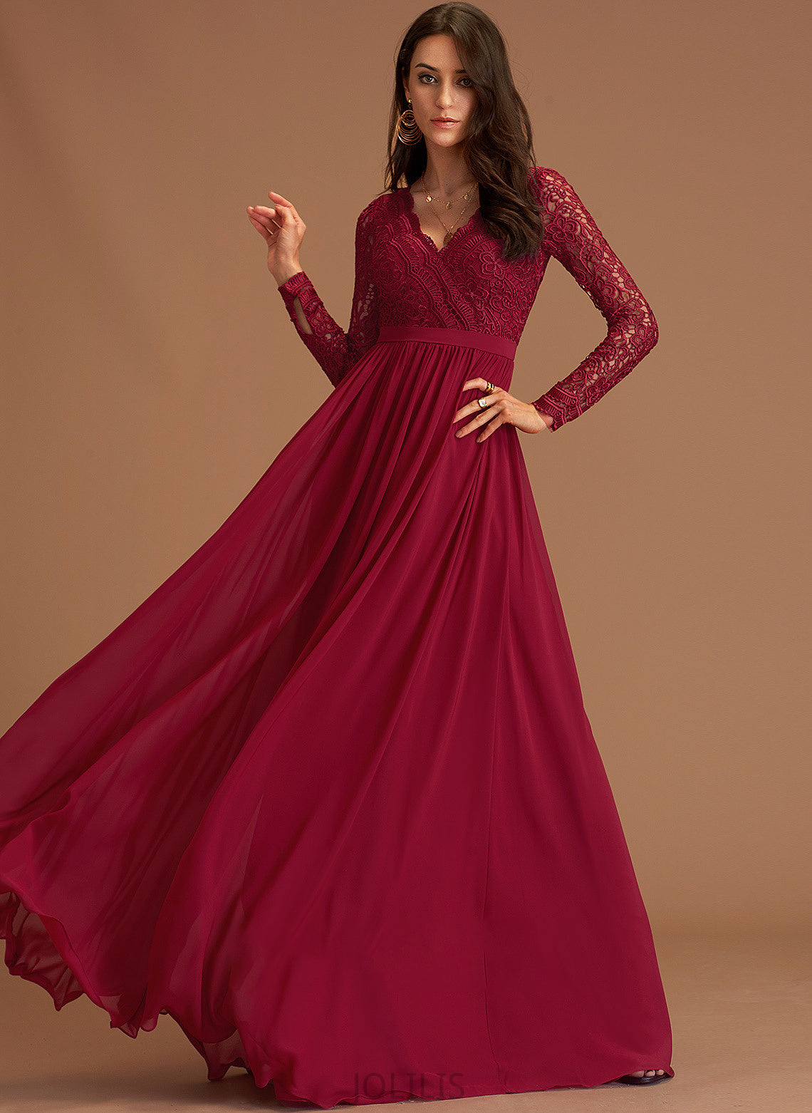 V-neck Chiffon Prom Dresses Alyvia Lace With A-Line Floor-Length