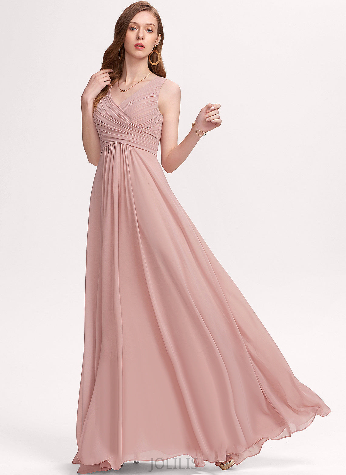 With Chiffon V-neck A-Line Floor-Length Carolina Prom Dresses Pleated