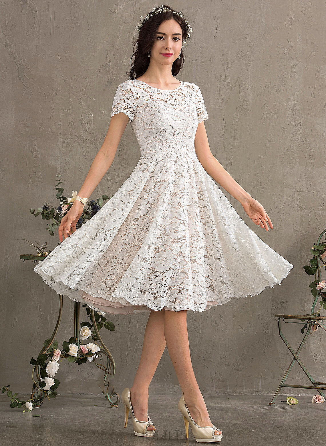 Wedding Ida A-Line Dress Scoop Knee-Length Wedding Dresses Neck Lace