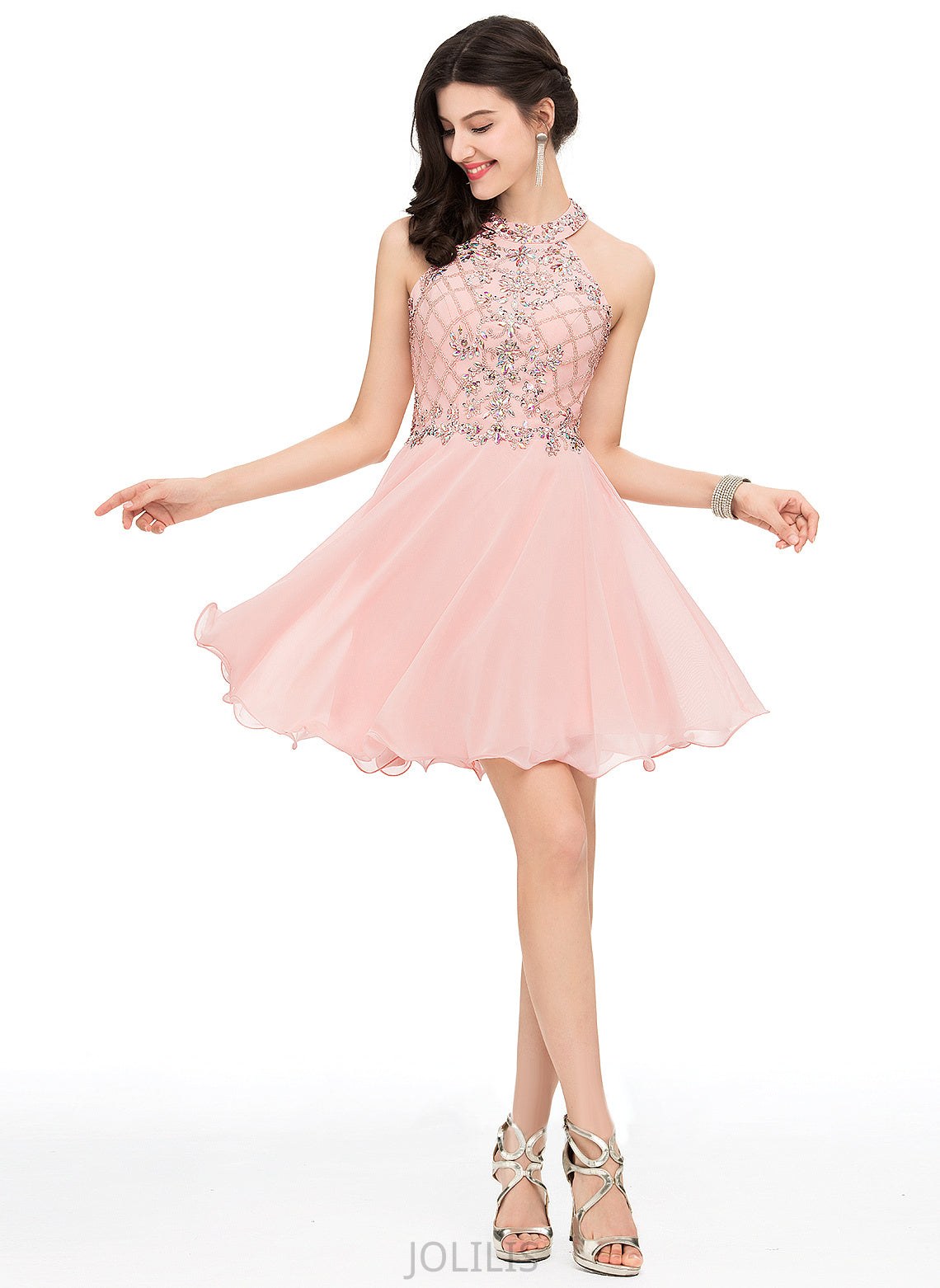 Beading With Dress Neck Sequins Short/Mini Homecoming A-Line Chiffon Homecoming Dresses Evelin Scoop