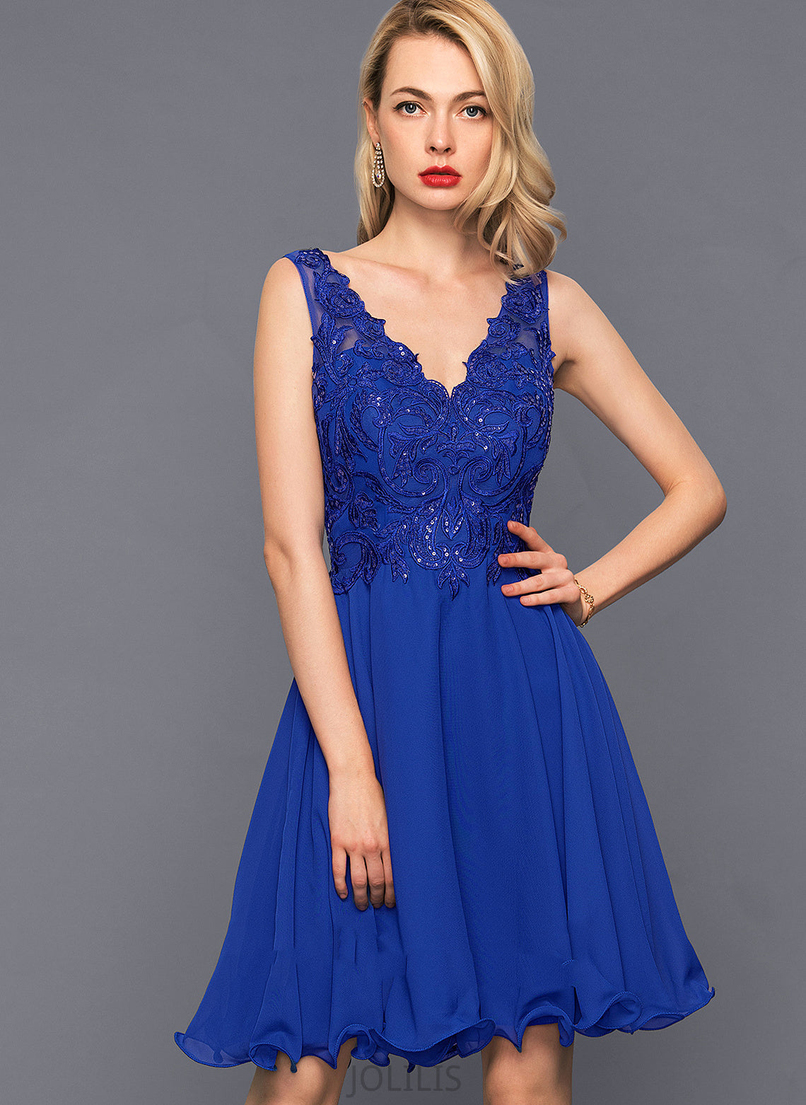 Homecoming Dresses V-neck Kathleen Homecoming Dress Chiffon Knee-Length A-Line