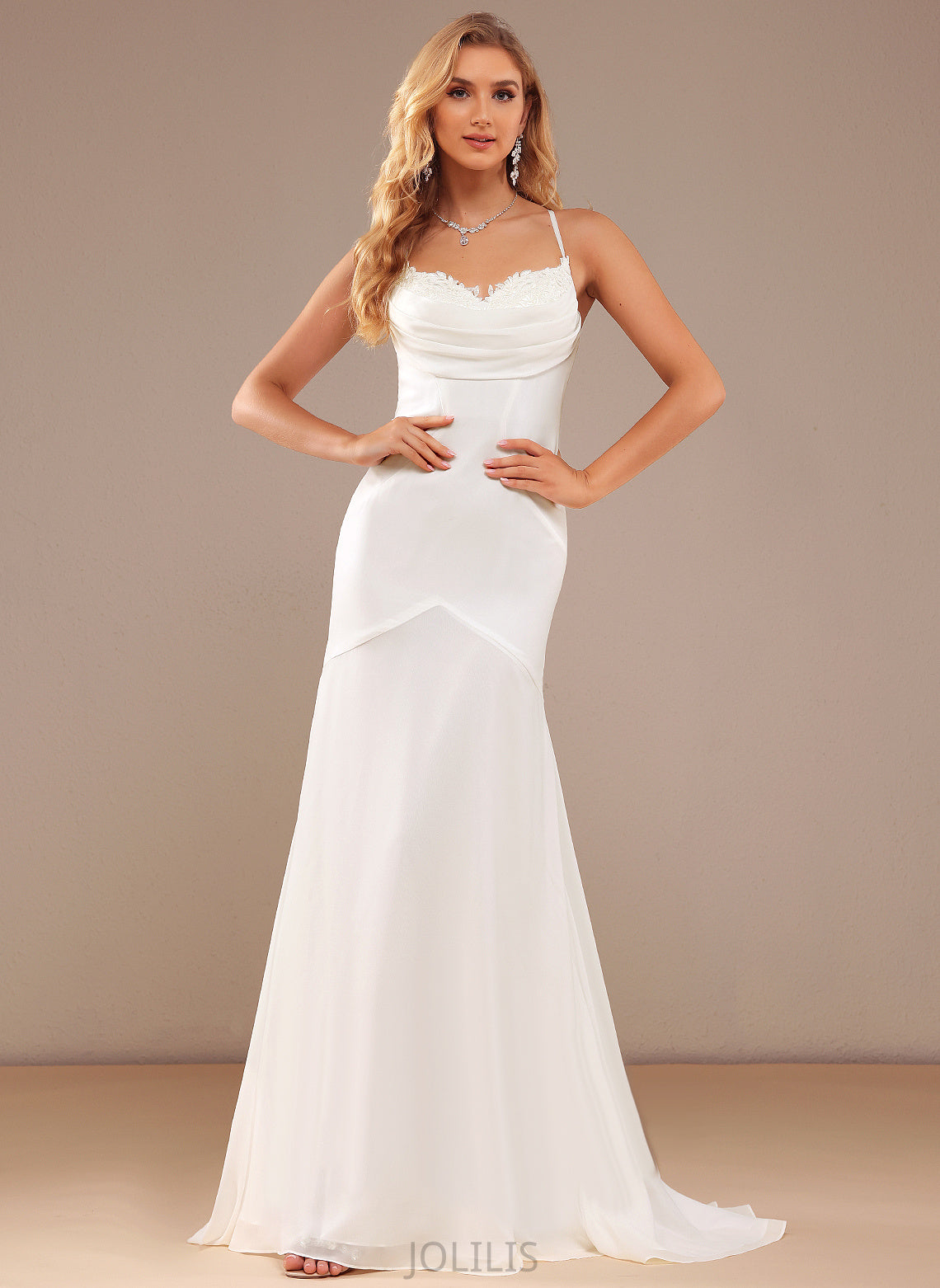 Chiffon V-neck Sweep Wedding Dresses Trumpet/Mermaid Dress Lace Jadyn With Wedding Train