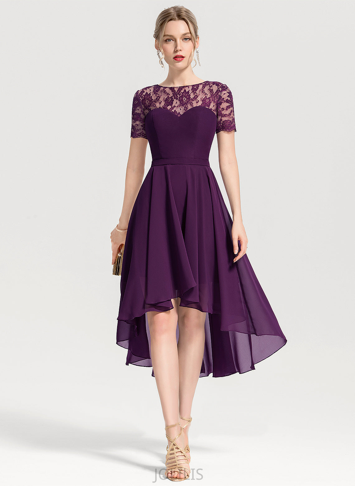 Chiffon Asymmetrical Lace Homecoming Dresses Scoop Dress Homecoming Neck With Elise A-Line