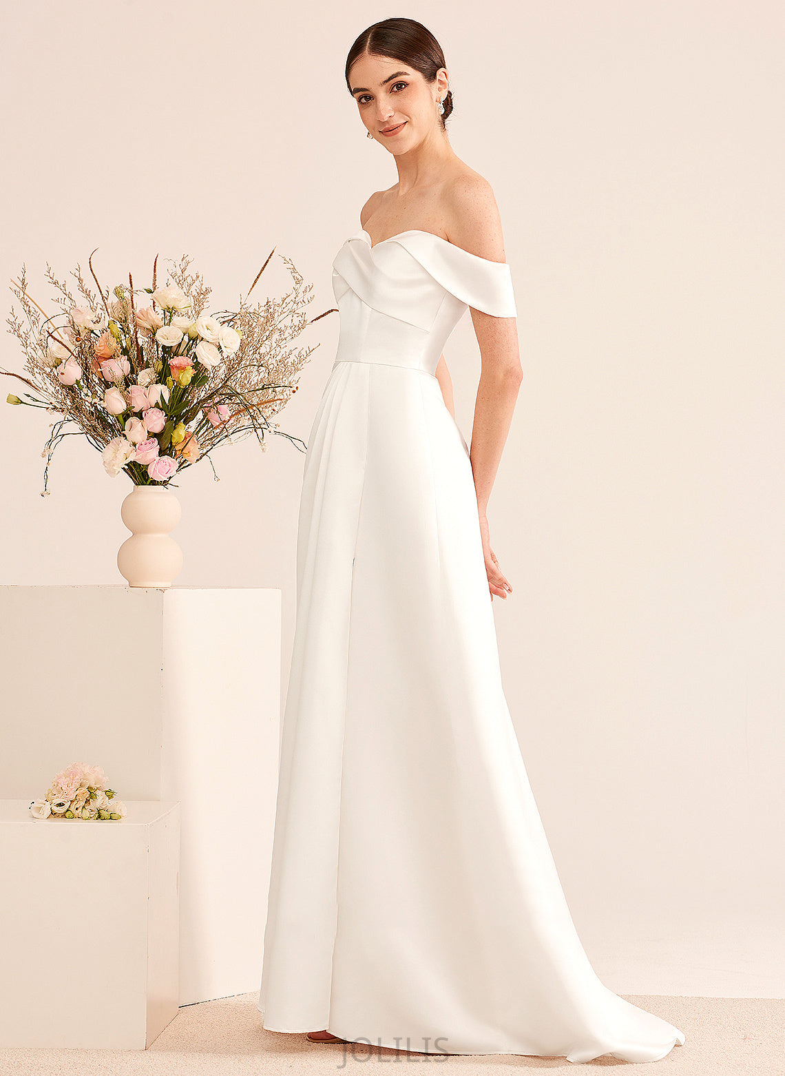 Sweep Ruffle With Wedding Off-the-Shoulder Wedding Dresses Train A-Line Split Jacey Front Dress