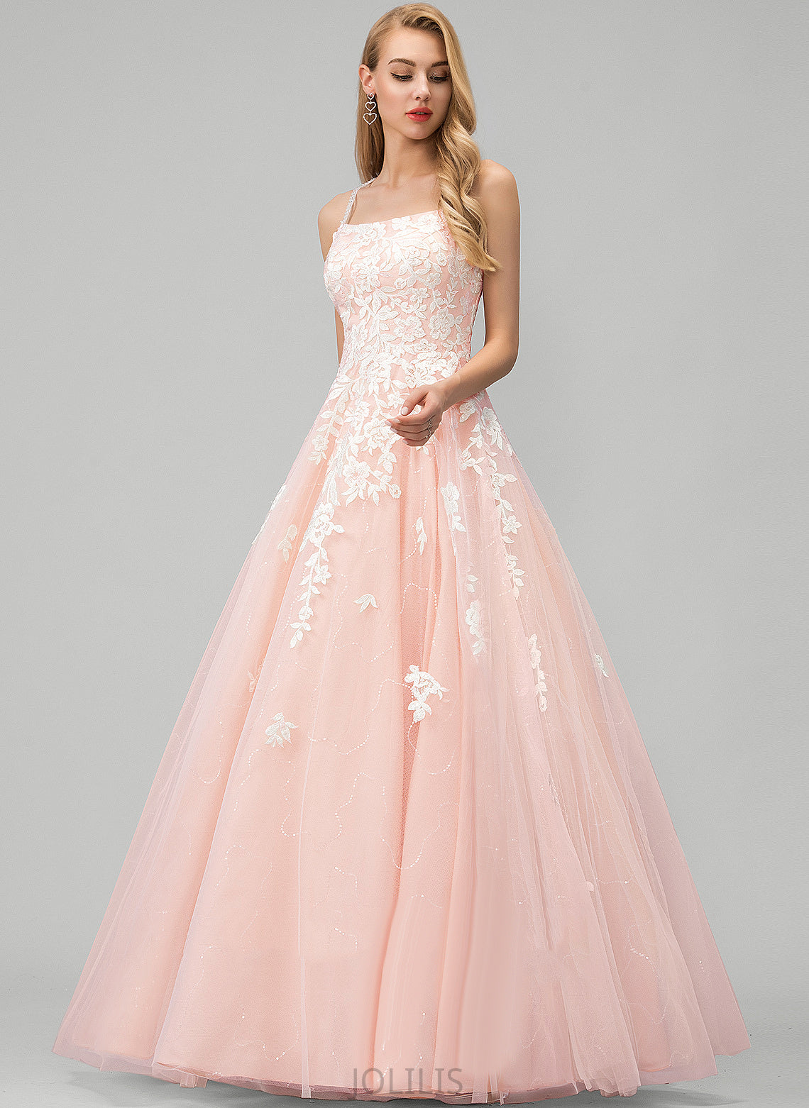 Ball-Gown/Princess Regan Sequins Floor-Length Square With Prom Dresses Tulle