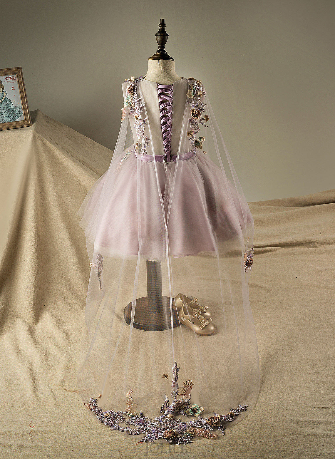 Girl - Carissa Organza/Tulle Knee-length Sleeveless Beading/Flower(s)/Sequins A-Line Flower Girl Dresses Flower V-neck With Dress