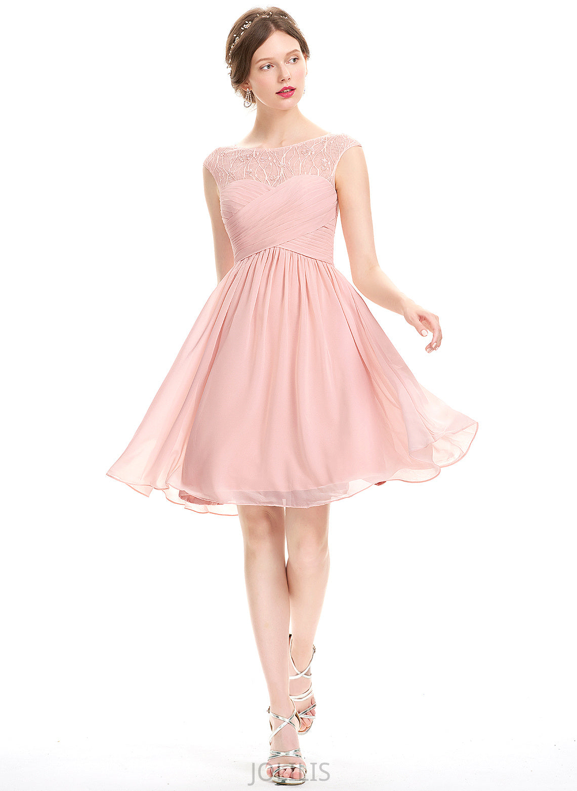 A-Line Neck Homecoming Dresses Dress Haleigh Homecoming Knee-Length With Scoop Lace Beading Ruffle Chiffon