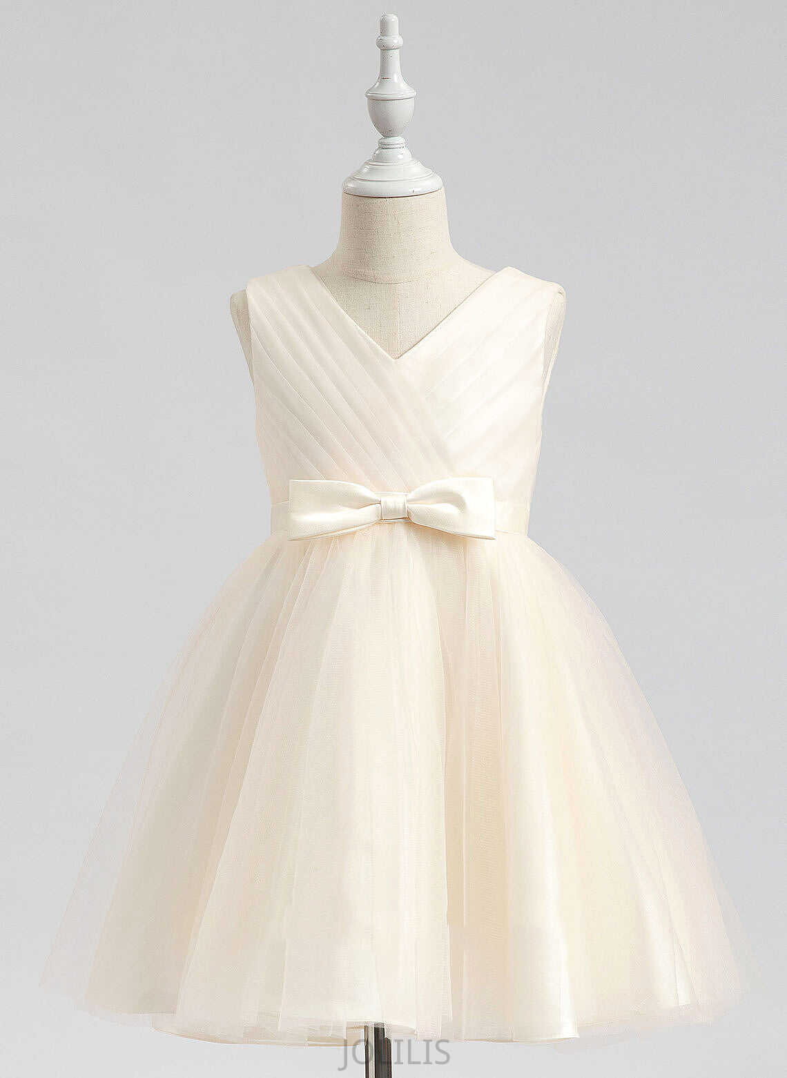 Knee-length - With Tulle A-Line Flower Girl Dresses Bow(s) Dress Flower Vicky V-neck Girl Sleeveless